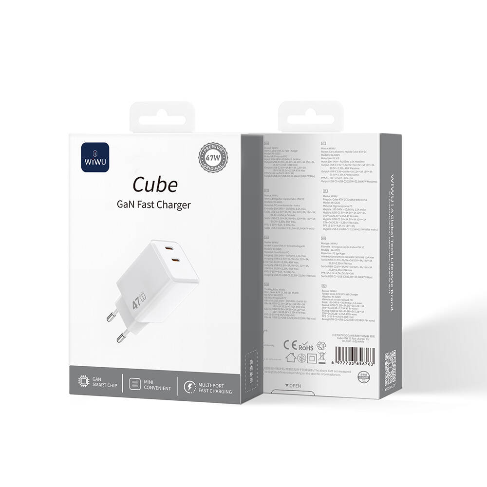 Wiwu Wi-G025 Cube Serisi Dual Type-C PD GaN Teknolojili Hızlı Şarj Başlığı 47W - 5