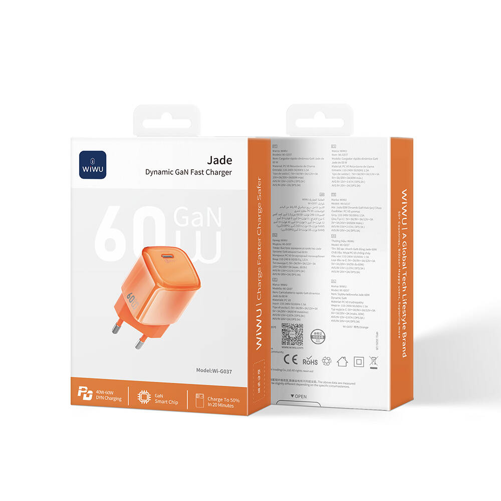 Wiwu Wi-G037 Jade Dynamic Serisi AVS Özellikli GaN Tech PD Hızlı Şarj Özellikli Şarj Başlığı 60W - 6