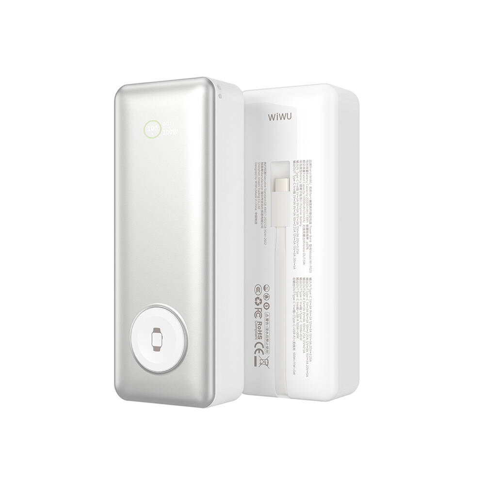 Wiwu Wi-P023 Elite Serisi Dijital LED Göstergeli Akıllı Saat Kablosuz Şarj Özellikli Taşınabilir Powerbank 20000mAh 145W - 5