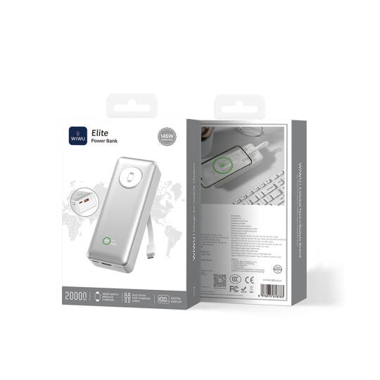 Wiwu Wi-P023 Elite Serisi Dijital LED Göstergeli Akıllı Saat Kablosuz Şarj Özellikli Taşınabilir Powerbank 20000mAh 145W - 8