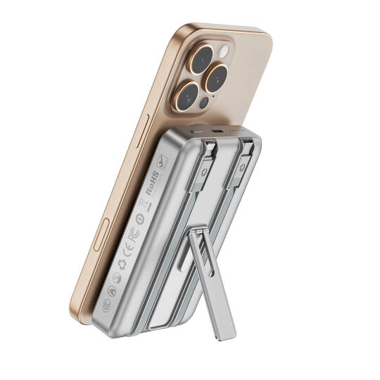 Wiwu Wi-P056 Taşınabilir Wireless Şarj ve PD Hızlı Şarj Özellikli Powerbank 15W 10000mAh - 6