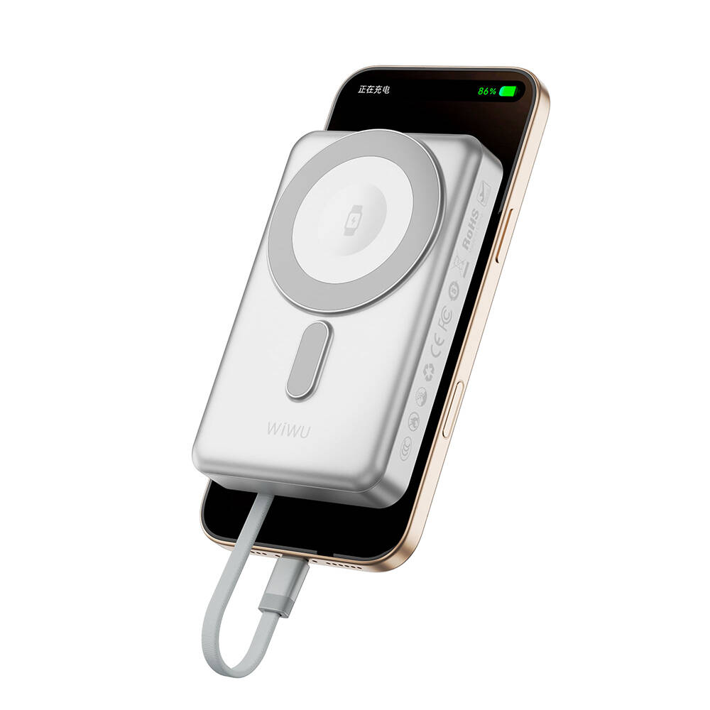 Wiwu Wi-P056 Taşınabilir Wireless Şarj ve PD Hızlı Şarj Özellikli Powerbank 15W 10000mAh - 8