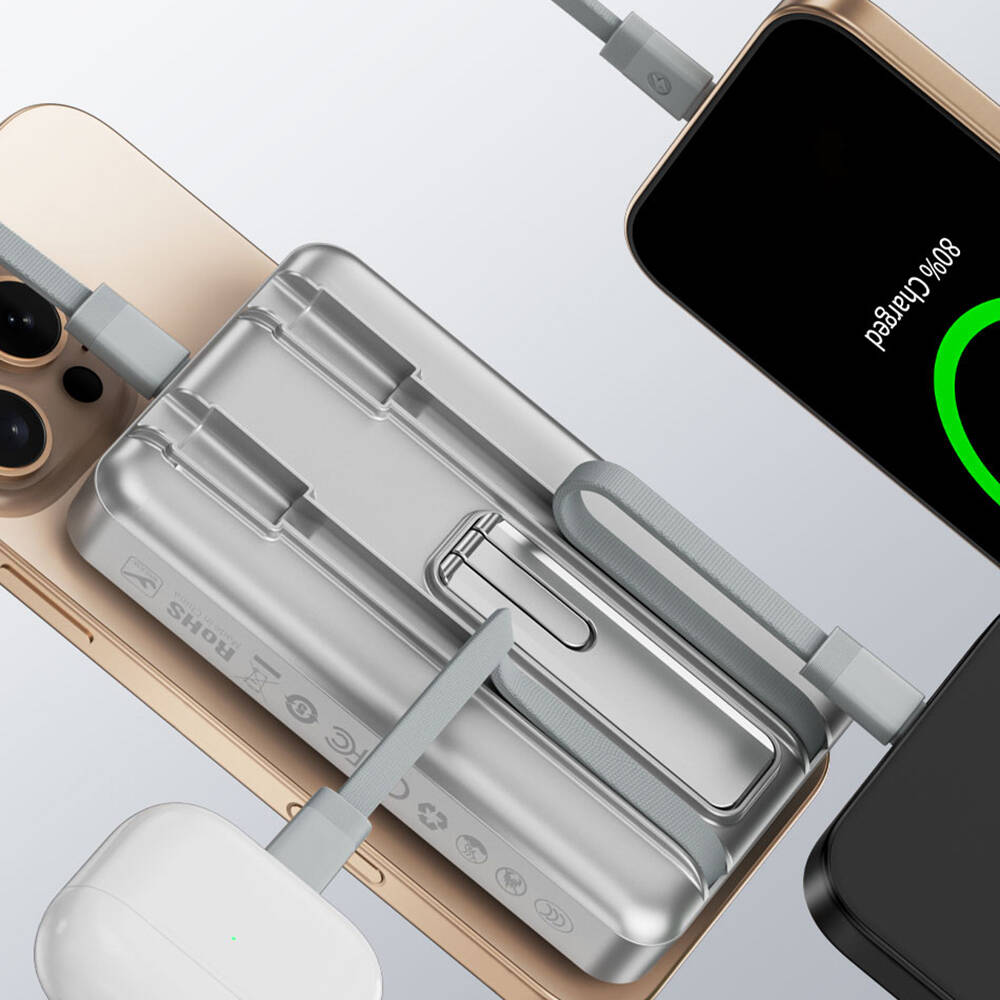 Wiwu Wi-P056 Taşınabilir Wireless Şarj ve PD Hızlı Şarj Özellikli Powerbank 15W 10000mAh - 18