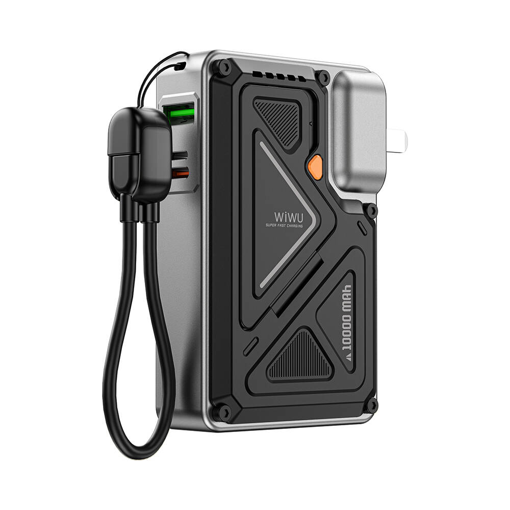 Wiwu Wi-P057 Knight Serisi Taşınabilir Wireless Type-C ve Lightning Kablolu Standlı PD Powerbank 35W 10000mAh - 13