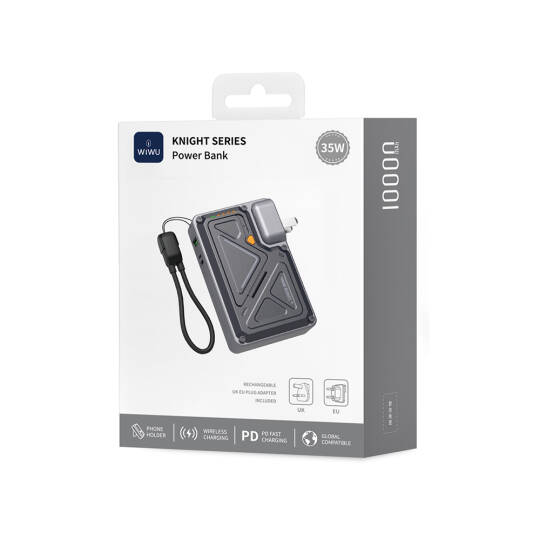 Wiwu Wi-P057 Knight Serisi Taşınabilir Wireless Type-C ve Lightning Kablolu Standlı PD Powerbank 35W 10000mAh - 14