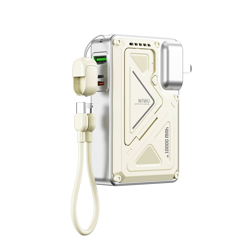 Wiwu Wi-P057 Knight Serisi Taşınabilir Wireless Type-C ve Lightning Kablolu Standlı PD Powerbank 35W 10000mAh - 1