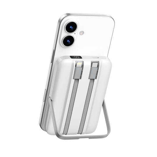 Wiwu Wi-P077 Pionner Serisi Taşınabilir Wireless Şarj ve PD 20W Hızlı Şarj Özellikli Standlı Powerbank 15W 10000mAh - 9
