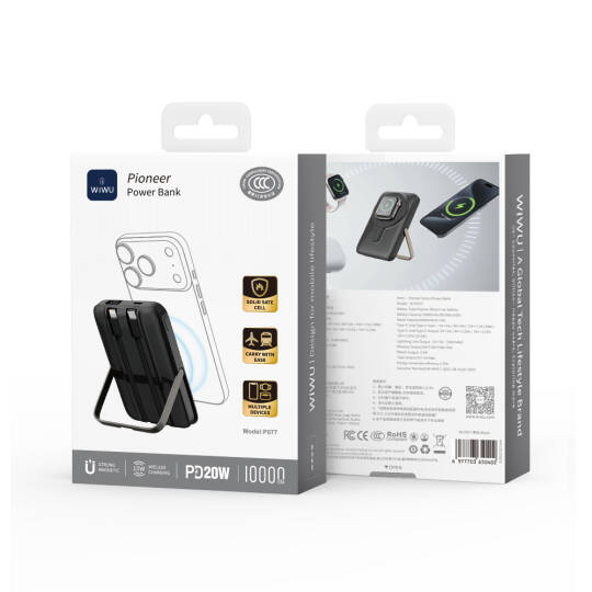 Wiwu Wi-P077 Pionner Serisi Taşınabilir Wireless Şarj ve PD 20W Hızlı Şarj Özellikli Standlı Powerbank 15W 10000mAh - 13