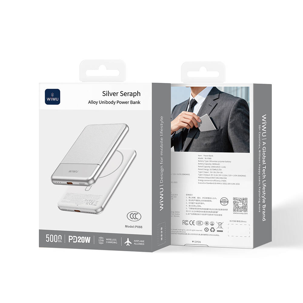 Wiwu Wi-P088 LED Işık Göstergeli PD 20W Kablosuz Powerbank 5000mAh 15W - 10