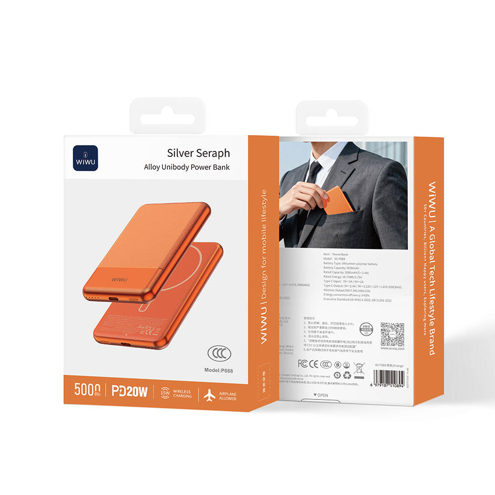 Wiwu Wi-P088 LED Işık Göstergeli PD 20W Kablosuz Powerbank 5000mAh 15W - 11