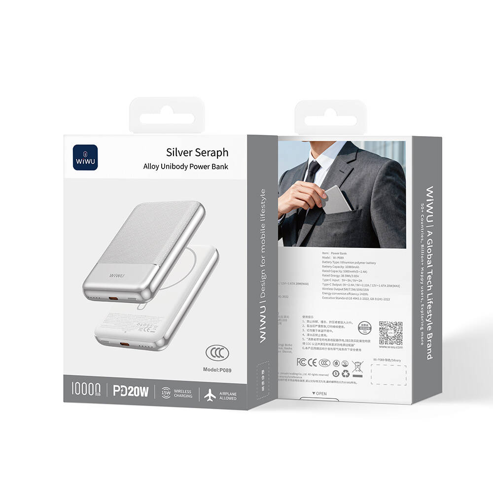 Wiwu Wi-P089 LED Işık Göstergeli PD 20W Kablosuz Powerbank 10.000mAh 15W - 7