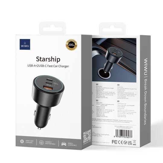 Wiwu Wi-QC026 Starship Serisi Hızlı Şarj Özellikli Dual Type-C + USB-A Portlu Araç Şarj Aleti 200W - 7