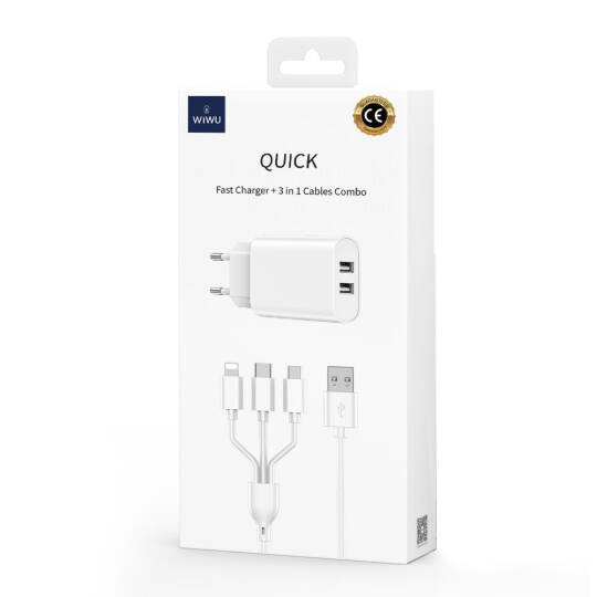Wiwu Wi-U003 2.1A Çift USB Çıkışlı Hızlı Şarj Seti 3in1 Kablolu Type-C/Lightning/Micro - 3