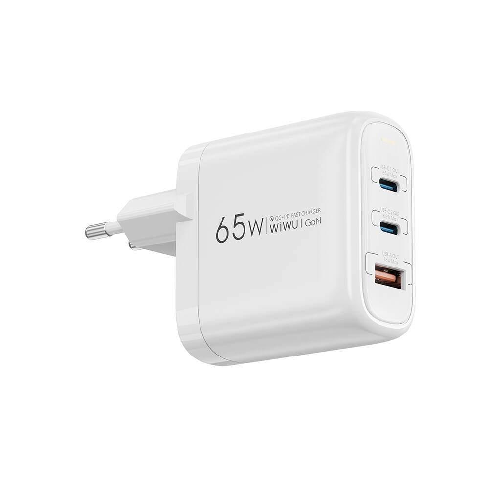 Wiwu Wi-U024 EU Serisi Dual Type-C PD & USB-A GaN Teknolojili Hızlı Şarj Başlığı 65W - 4