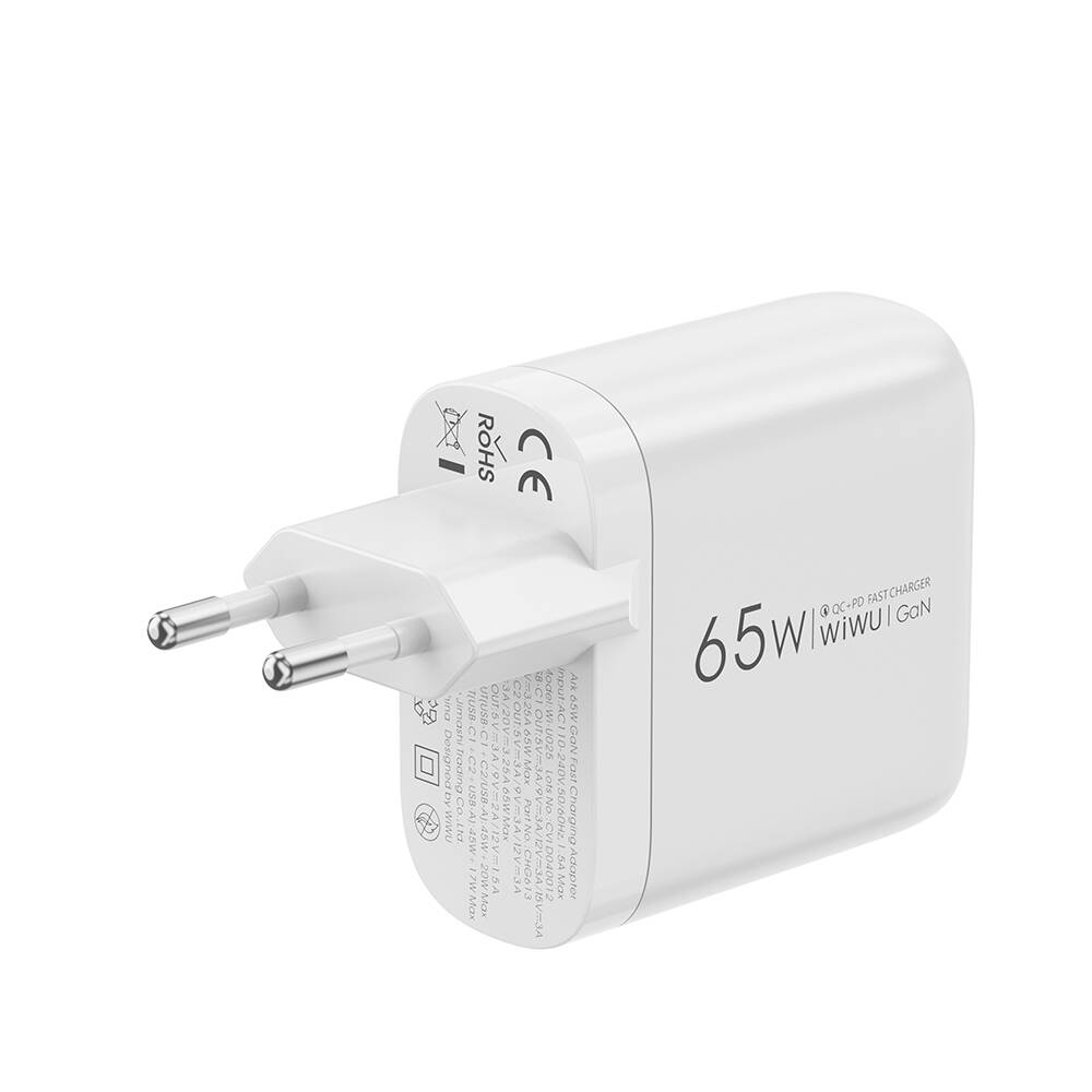 Wiwu Wi-U024 EU Serisi Dual Type-C PD & USB-A GaN Teknolojili Hızlı Şarj Başlığı 65W - 6