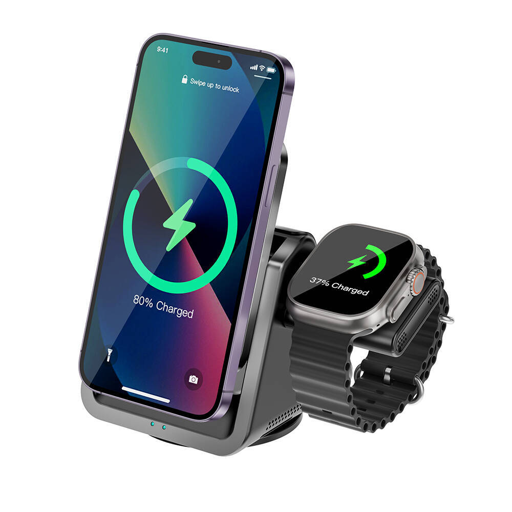 Wiwu Wi-W018 Coolpad Serisi Telefon ve Akıllı Saat İçin 15W 3in1 Kablosuz Şarj Standı - 2