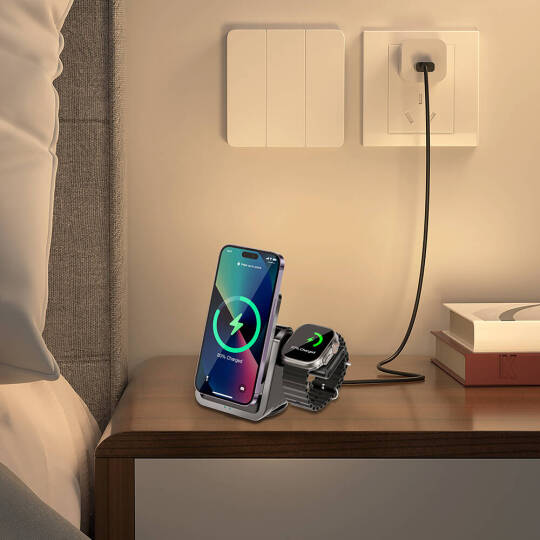 Wiwu Wi-W018 Coolpad Serisi Telefon ve Akıllı Saat İçin 15W 3in1 Kablosuz Şarj Standı - 6