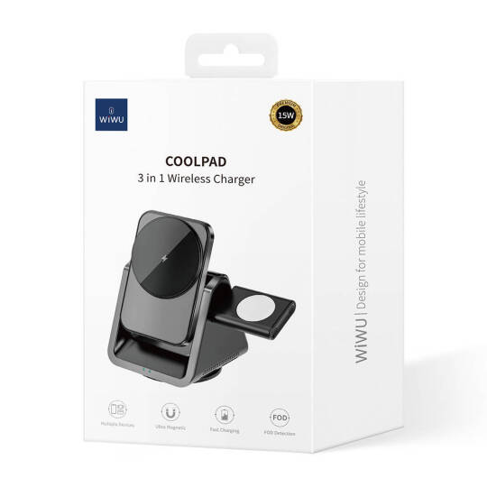 Wiwu Wi-W018 Coolpad Serisi Telefon ve Akıllı Saat İçin 15W 3in1 Kablosuz Şarj Standı - 7