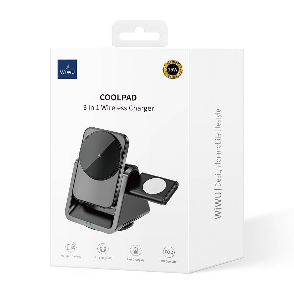 Wiwu Wi-W018 Coolpad Serisi Telefon ve Akıllı Saat İçin 15W 3in1 Kablosuz Şarj Standı - 7
