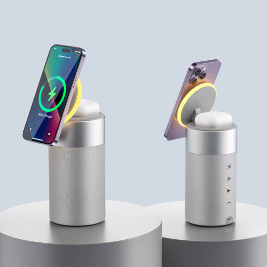Wiwu Wi-W022 Kablosuz Şarj Standlı Ambiyans Işıklı Bluetooth Speaker Hoparlör - 5