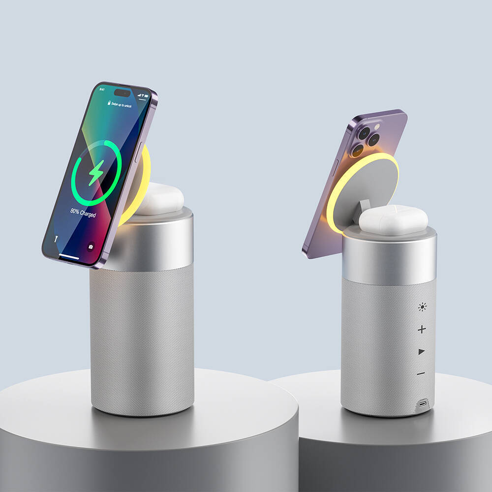 Wiwu Wi-W022 Kablosuz Şarj Standlı Ambiyans Işıklı Bluetooth Speaker Hoparlör - 5