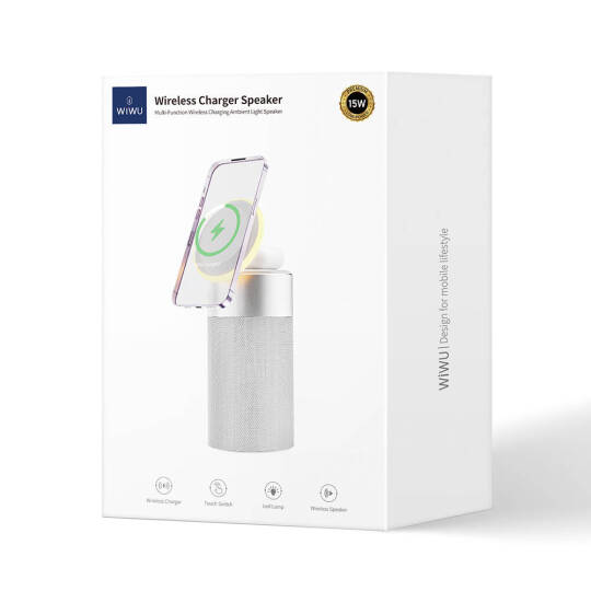 Wiwu Wi-W022 Kablosuz Şarj Standlı Ambiyans Işıklı Bluetooth Speaker Hoparlör - 6