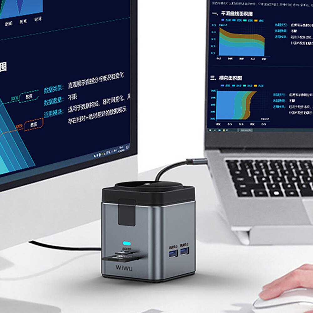 Wiwu Wi-W025 9in1 M-safe Şarj Özellikli Type-C Hub PD 100W USB 3.0 SDTF HDMI RJ45 - 12