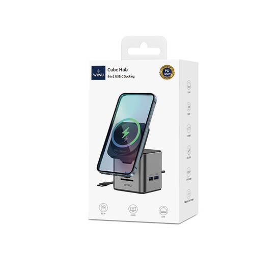 Wiwu Wi-W025 9in1 M-safe Şarj Özellikli Type-C Hub PD 100W USB 3.0 SDTF HDMI RJ45 - 13