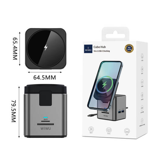 Wiwu Wi-W025 9in1 M-safe Şarj Özellikli Type-C Hub PD 100W USB 3.0 SDTF HDMI RJ45 - 14