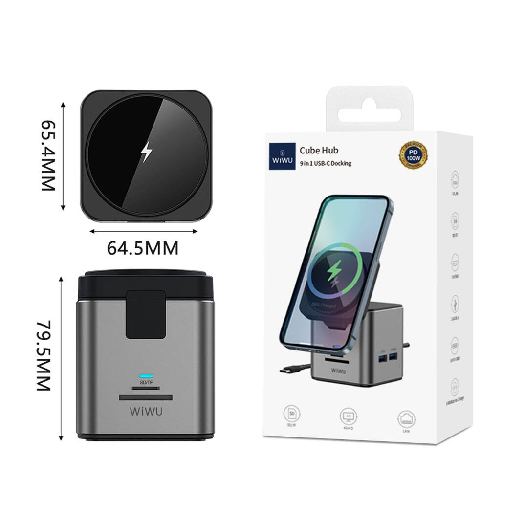 Wiwu Wi-W025 9in1 M-safe Şarj Özellikli Type-C Hub PD 100W USB 3.0 SDTF HDMI RJ45 - 14
