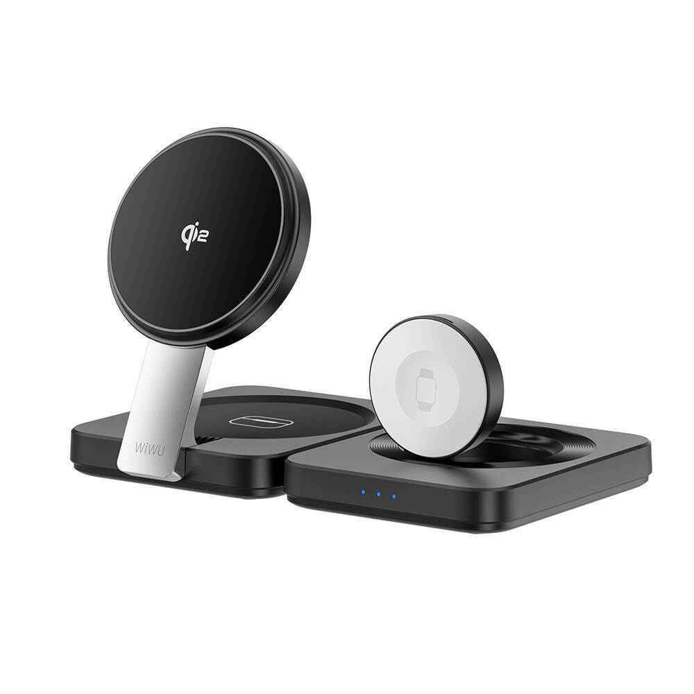 Wiwu Wi-W028 Qi2 Şarj Teknolojili Katlanabilir LED Işık Göstergeli 3in1 Kablosuz Şarj Standı - 2