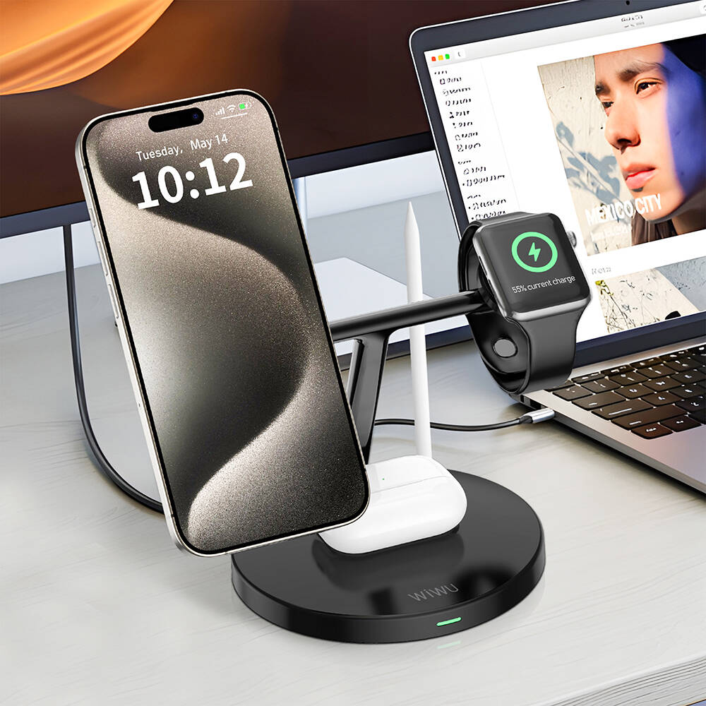 Wiwu Wi-W032 4 in 1 Magnetik Hızlı Şarj Özellikli Kablosuz Şarj Standı 15W - 5