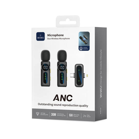 Wiwu Wi-WM007 2in1 Type-C ve Lightning Portlu ANC Özellikli Kablosuz Yaka Mikrofonu - 7