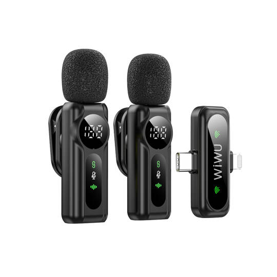 Wiwu Wi-WM007 2in1 Type-C ve Lightning Portlu ANC Özellikli Kablosuz Yaka Mikrofonu