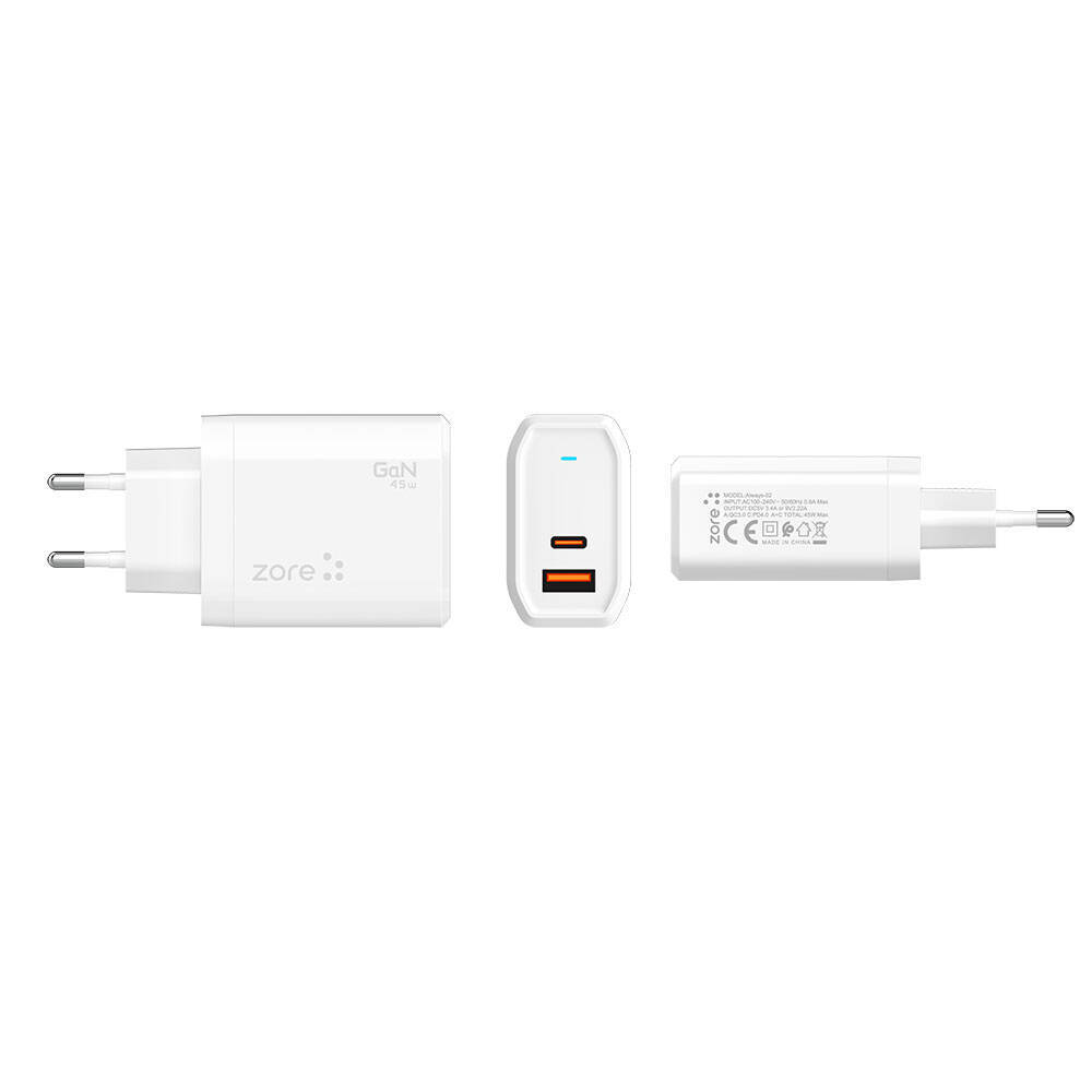Zore Always-02 GaN Tech Type-C PD4.0 USB-A QC3.0 Hızlı Şarj Özellikli Seyahat Şarj Başlığı 45W - 6