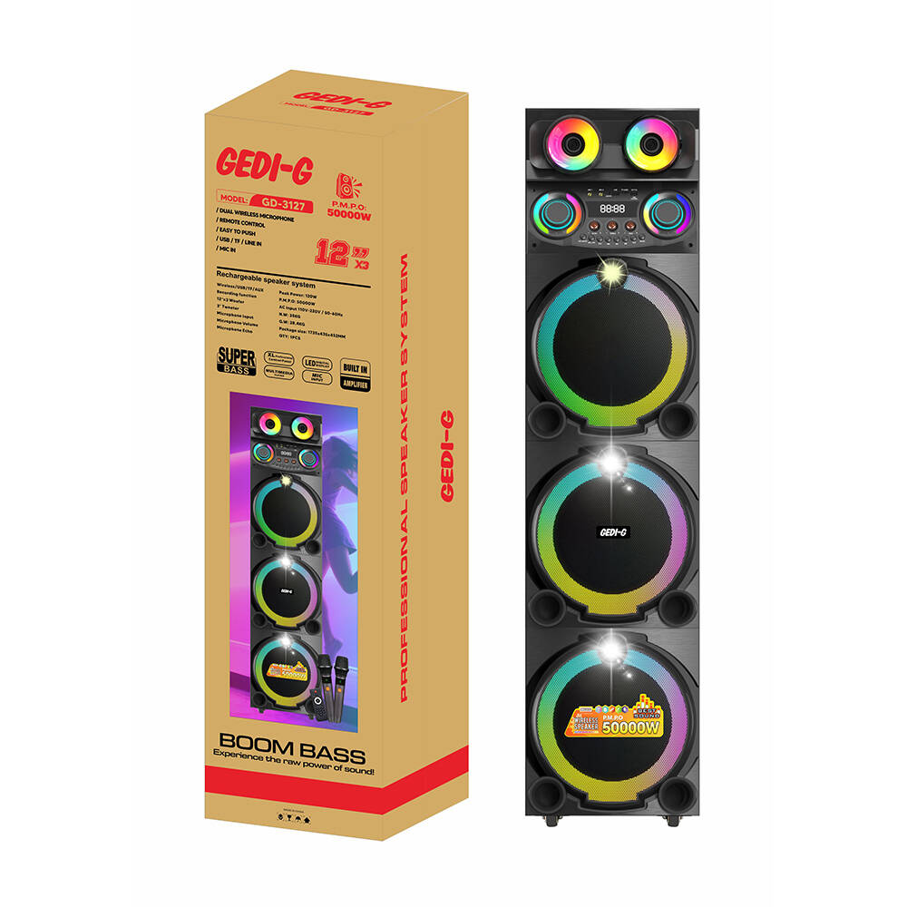 Zore GD-3127 Dijital LED Göstergeli Mikrofonlu RGB TWS Üçlü 12 inç Stereo Bass Kablosuz Karaoke Hoparlör - 4