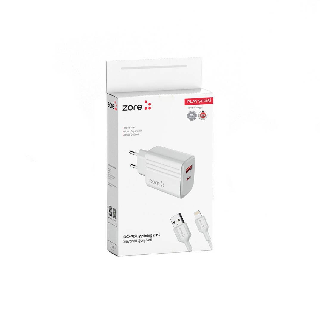 Zore Play Serisi PL05 Lightning 2in1 Seyahat Şarj Aleti 20W - 7