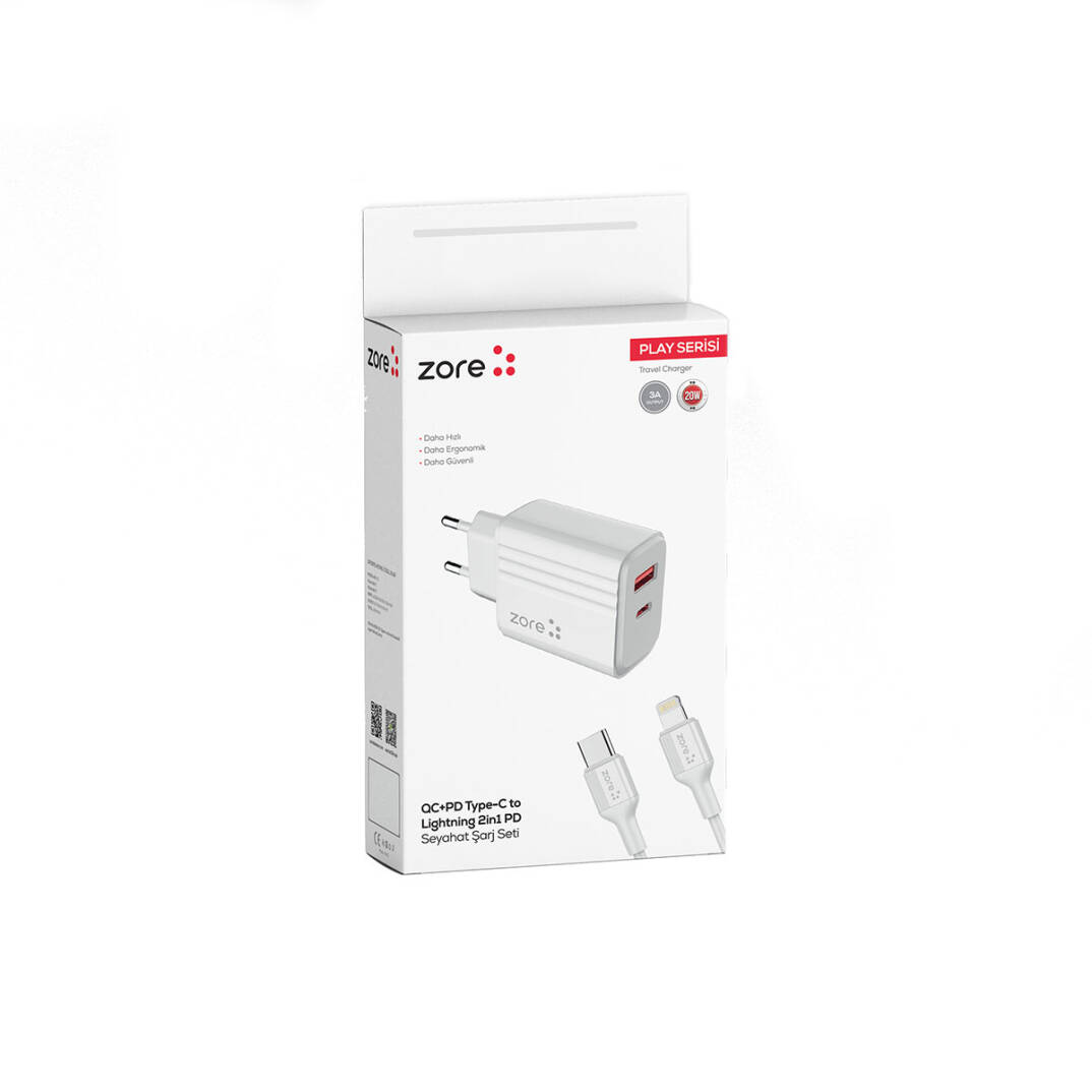 Zore Play Serisi PL08 Type-C to Lightning 2in1 PD Seyahat Şarj Aleti 20W - 7